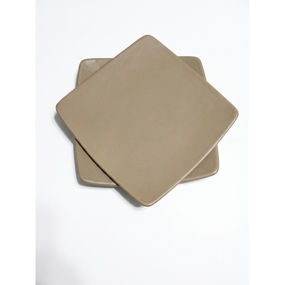 Crate & Barrel MC-4200 Square Salad Dessert Plates Matte Tan Portugal‎ Set 2